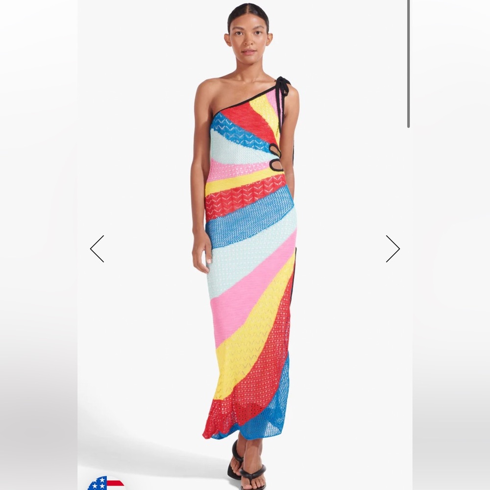 Staud Alpes dress in rainbow stripe